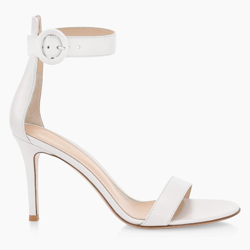 GIANVITO ROSSI PORTOFINO 85 WHITE LEATHER ANKLE STRAP OPEN TOE HIGH HEEL SANDALS